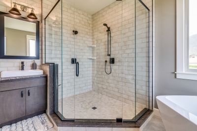 Corner Shower with Matte Black Fixtures