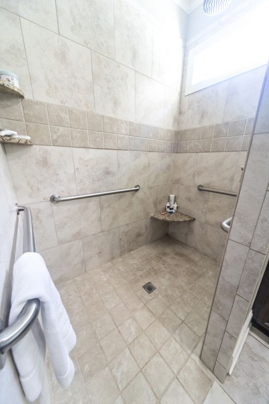 Walk-In Shower Featuring Large Tiles